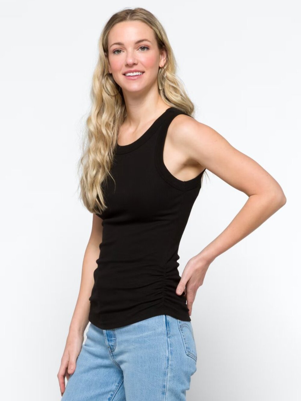 Michael Stars Hailey Wide Binding Knit Tank Ruched Side Scoop Neck Size M